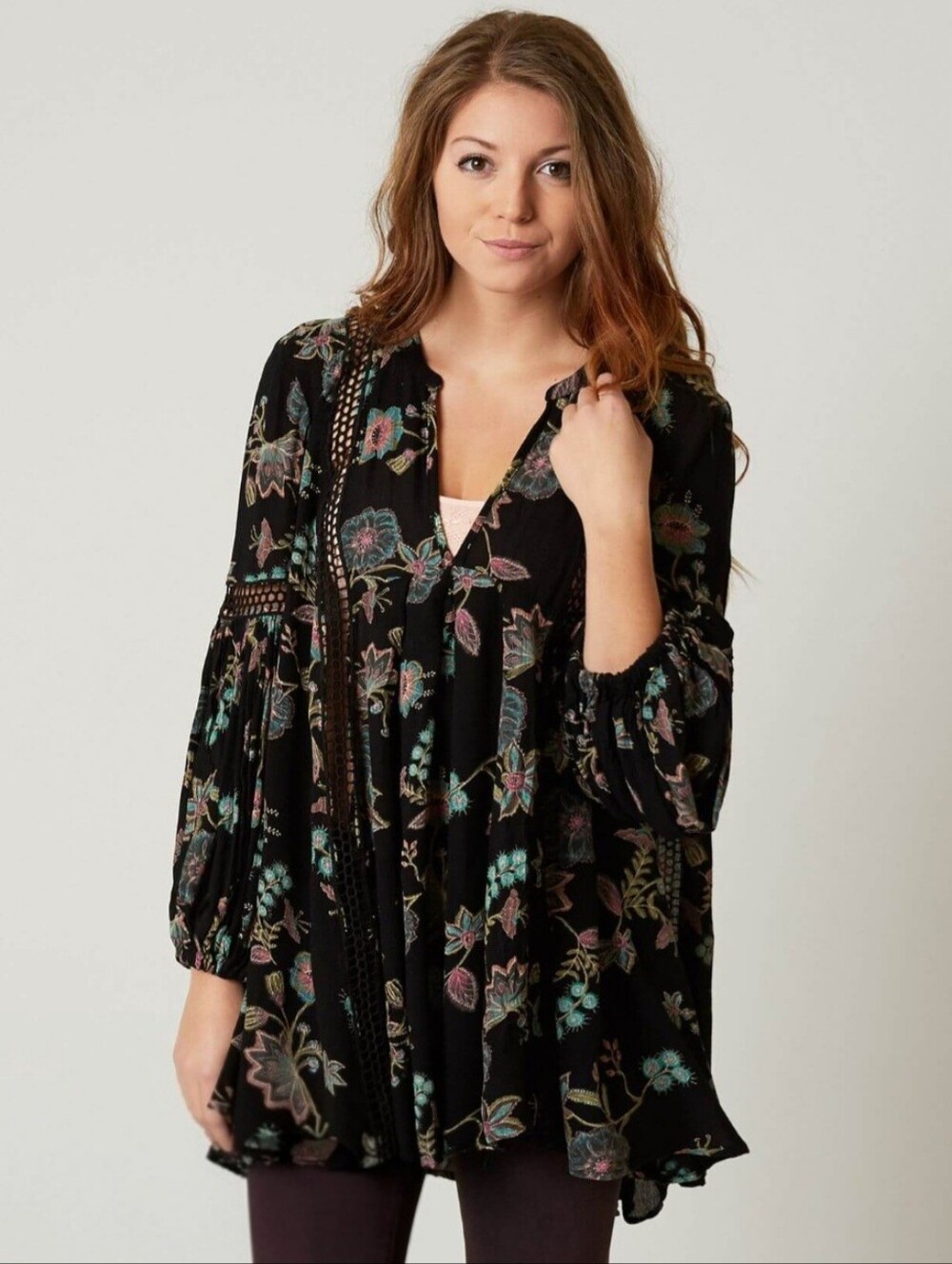 Free People Just The Two Of Us Top Tunic Dress Black Floral Botanical Women XS - Picture 8 of 16